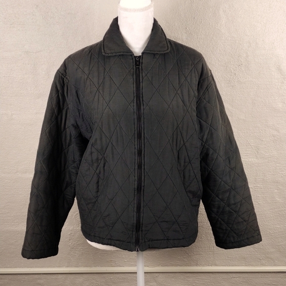 Bogari Signature 100% Silk Dark Green Collared Long Sleeve Zip Up Quilted Jacket - Picture 2 of 13